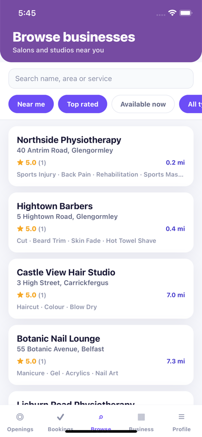 Top-rated salons and studios in the Fill Yer Books app